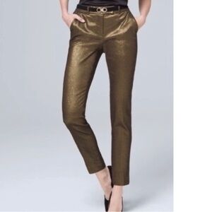White House Black market lurex Jaguared Metallic gold slim ankle slim pants.